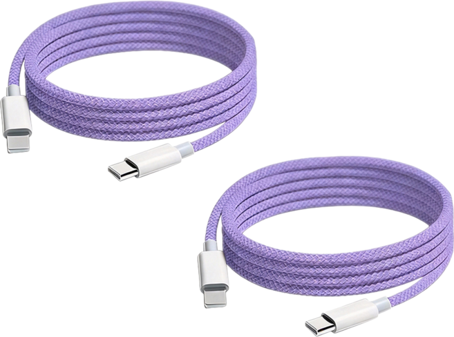 Basemo 倍魔 蘋果快充線彩色編織 Type-C-Type-C, 淺紫色, 2個, 2m