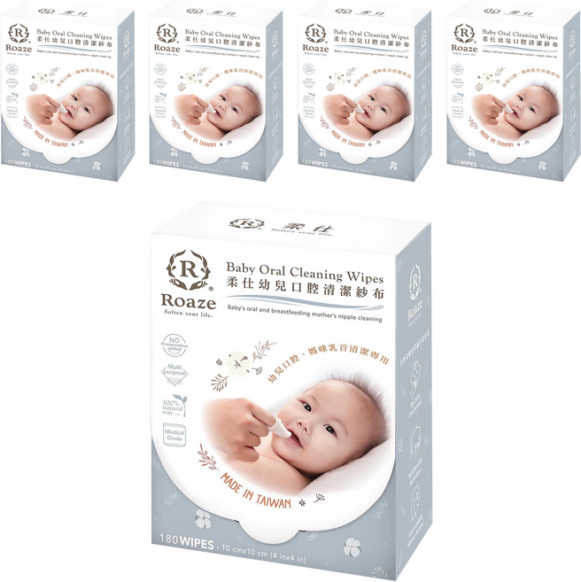 Roaze 柔仕 幼兒口腔清潔紗布, 100g, 180張, 5盒