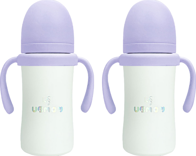 유비맘 시그니처 보온보냉 스테인리스 유아 빨대컵, 220ml, 2개, 라벤더