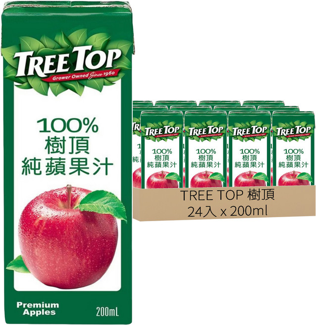 TREE TOP 樹頂 100%純蘋果汁, 200ml, 24入