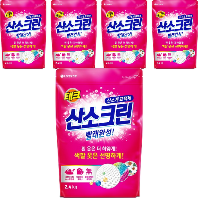 테크 산소크린 분말 표백제, 2.4kg, 5개