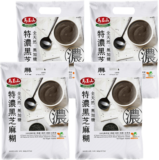 馬玉山 全天然無加糖特濃黑芝麻糊, 360g, 4袋
