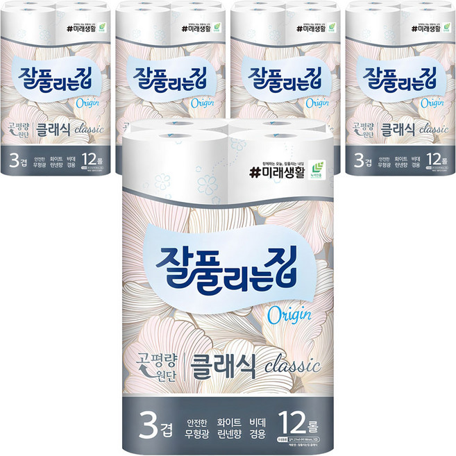 잘풀리는집 3겹 클래식 화장지, 27m, 12개입, 5개