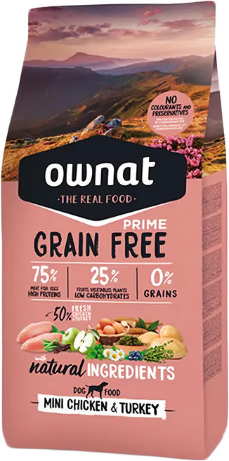 ownat 歐娜特 全齡犬無穀全天然配方 小顆粒 挑嘴配方, 放牧雞肉 + 火雞, 3000g, 1袋