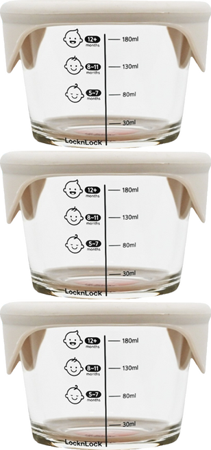 LocknLock 樂扣樂扣 GLASS 副食品圓形保鮮盒 透氣孔蓋款, 230ml, 淺粉色, 3個