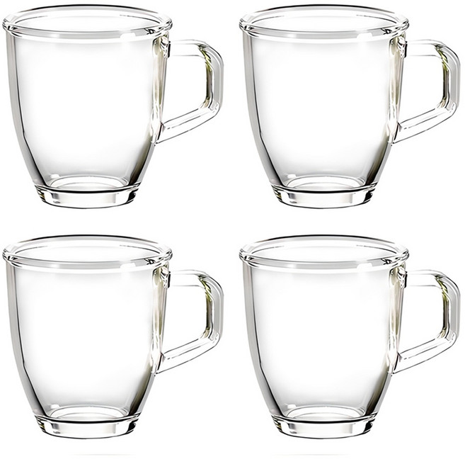 글라스락 국산 다용도 내열강화 유리 머그 350ml, 투명, 4개