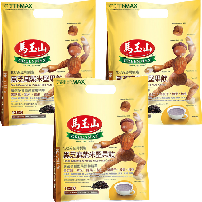 馬玉山 黑芝麻紫米堅果飲, 30g, 12包, 3袋