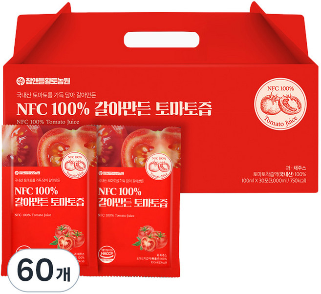 참앤들황토농원 NFC 토마토즙, 100ml, 60개