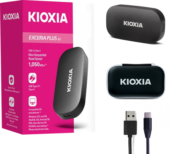 키오시아 PLUS G2 외장 SSD, 1TB, 블랙