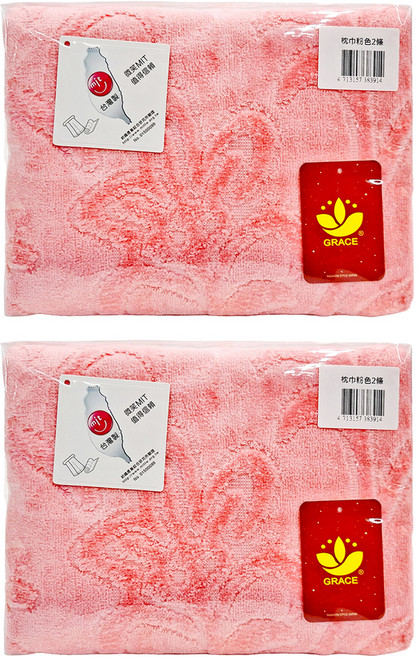 GRACE 格蕾絲 純棉緹花舒適枕巾 棉紗, 粉色, 4條