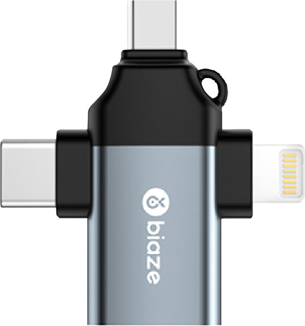 biaze 畢亞茲 OTG三合一轉接頭 38 x 16 x 8mm A65, 金屬灰, 1個