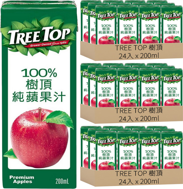 TREE TOP 樹頂 100%純蘋果汁, 200ml, 72入