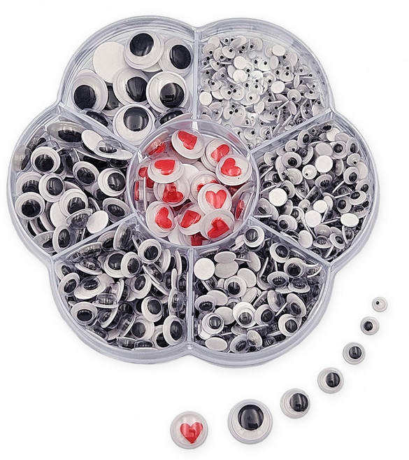 나홈 접착식 입체 눈알 스티커 700p 세트, 하트 혼합, 1세트