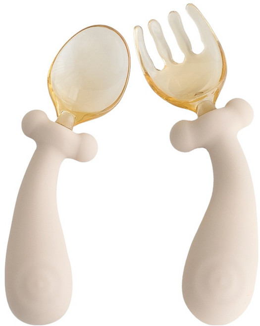 아띠래빗 360도 휘어지는 자기주도 이유식 스푼 포크, 푸딩브라운, 1세트