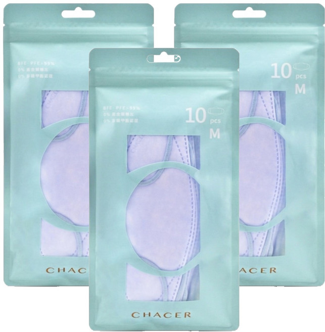 CHACER 佳和口罩 成人4D立體醫用口罩, 晴空朝藍, 10片, 3包
