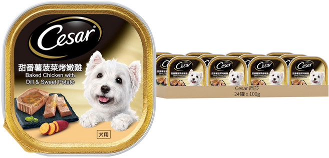 Cesar 西莎 主廚風味料理餐盒, 甜番薯菠菜烤嫩雞口味, 100g, 24罐
