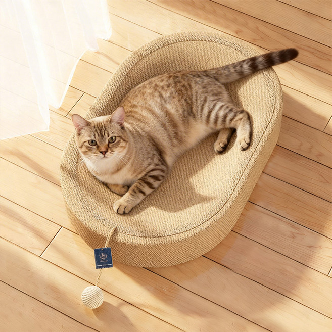 딩동펫 고양이 사이잘 눕눕 스크래쳐 캣닢 침대, 베이지, 1개