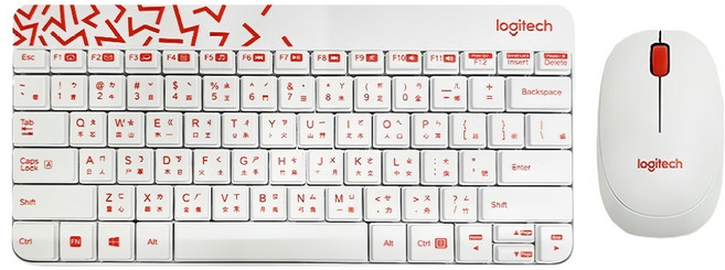 logitech 羅技 Nano 無線鍵盤滑鼠組, MK240, 白色 + 紅色, 無數字鍵盤