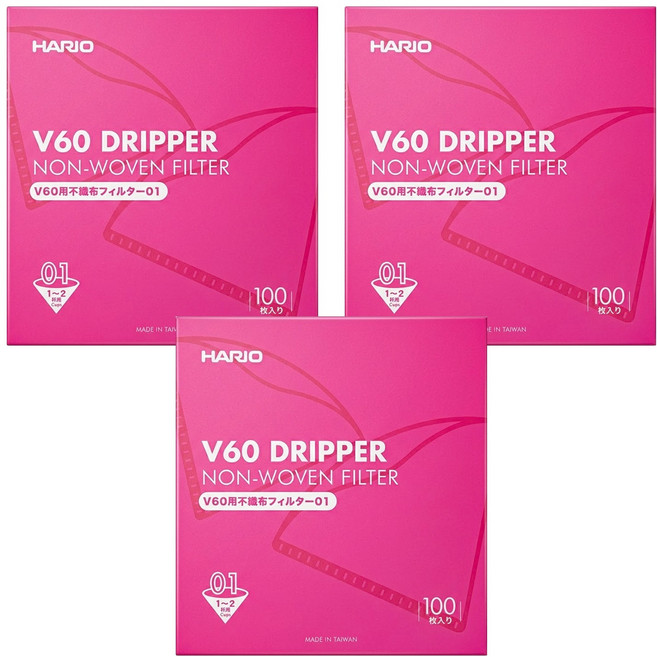 HARIO 好璃奧 V60不織布錐形濾紙 #01, 100張, 3盒