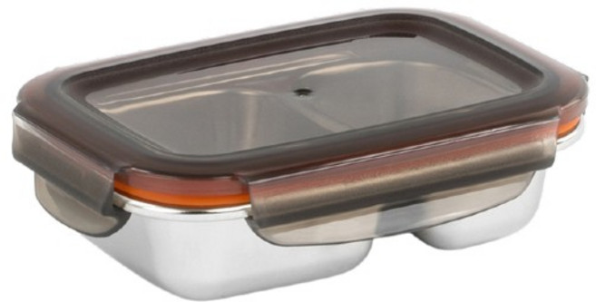 cuitisan 征旅系列 304可微波不鏽鋼保鮮盒 方形兩隔餐盤 大, 容器 + 蓋子, 1個