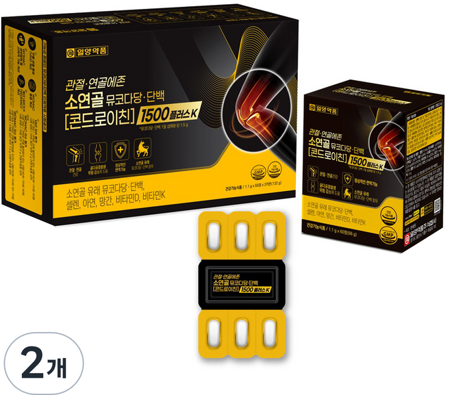 일양약품 관절 연골에존 소연골 뮤코다당 단백 콘드로이친 1500플러스K 132g, 120정, 2개