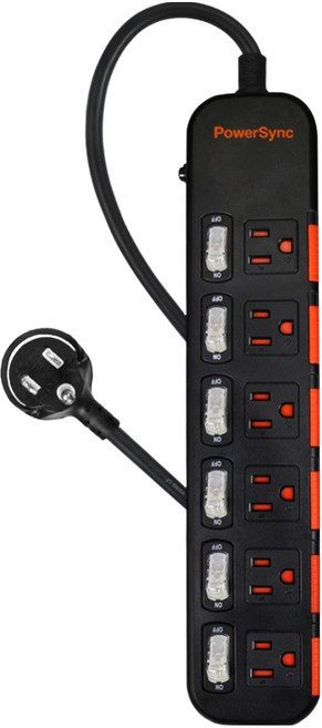 PowerSync 群加 6開6插安全防塵防雷擊延長線 3孔 TPS356DN0018, 1.8m, 黑色, 1個