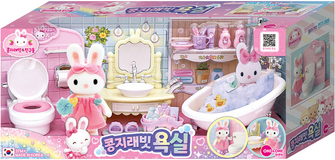 원앤원 귀염뽀짝 콩지래빗욕실 인형집, 혼합색상, 1개