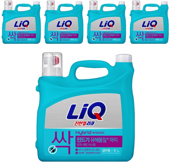 LiQ 多效除螨洗衣精 按壓使用型 一般洗衣機用, 6L, 5桶