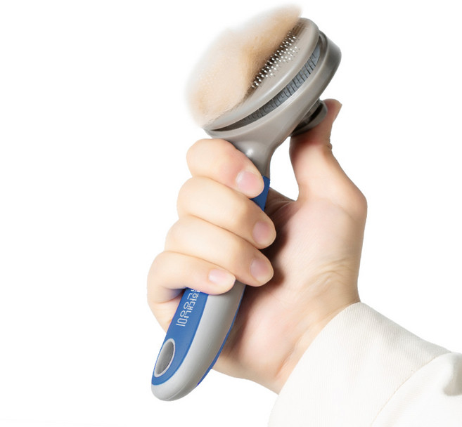 행복한댕냥이 반려동물 원터치 케어 브러쉬 10 x 18.5 cm, 블루, 1개