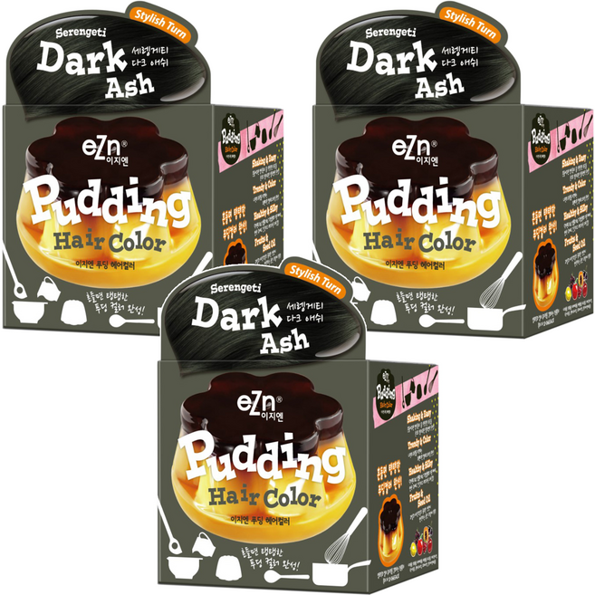 eZn 푸딩 헤어컬러 염모제 세트, 세렝게티다크애쉬, 3개