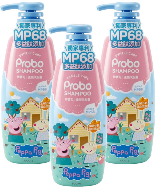 Probo 博寶兒 柔護洗髮露 佩佩豬, 500ml, 3瓶