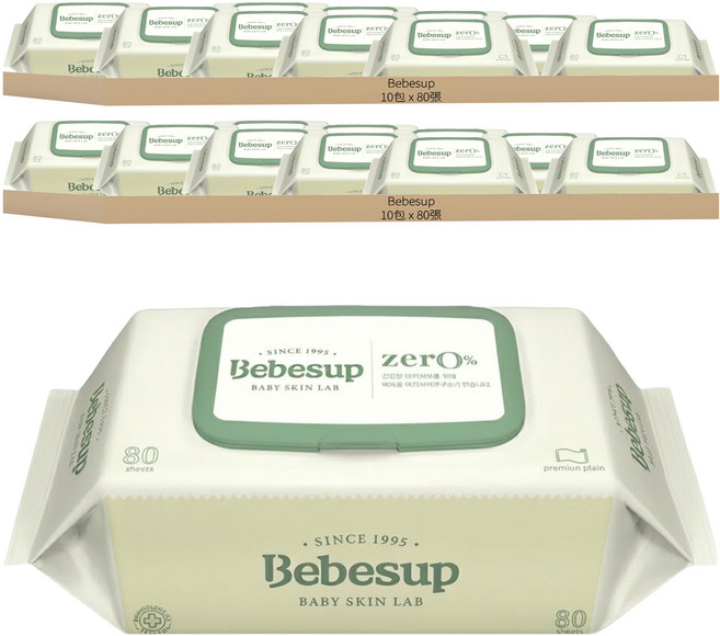 Bebesup 低刺激嬰兒濕紙巾 掀蓋式, 55gsm, 80張, 20包
