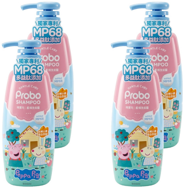 Probo 博寶兒 柔護洗髮露 佩佩豬, 500ml, 4瓶