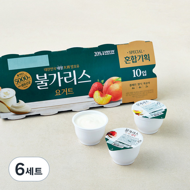 불가리스 요거트 플레인 + 딸기 + 복숭아, 85g, 10개입, 6세트