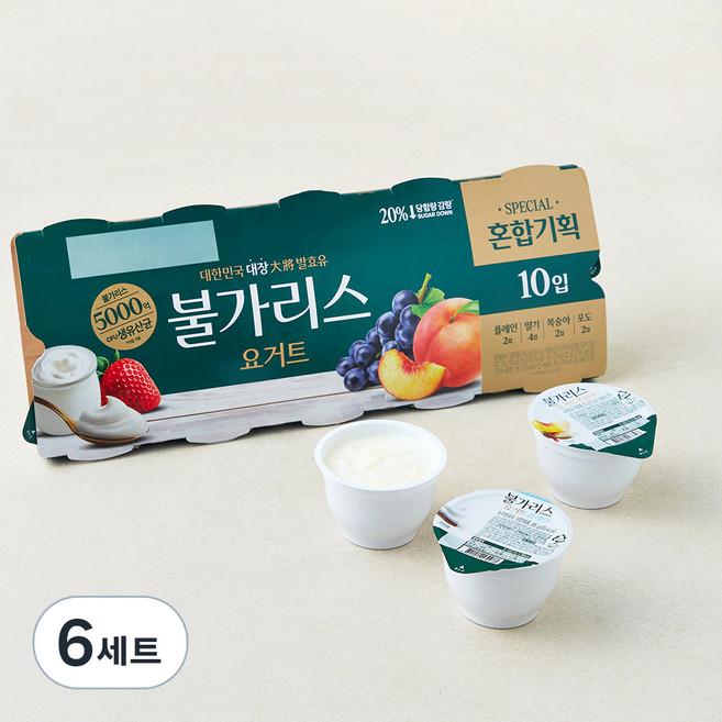 불가리스 요거트 딸기 + 플레인 + 포도 + 복숭아, 85g, 10개입, 6세트