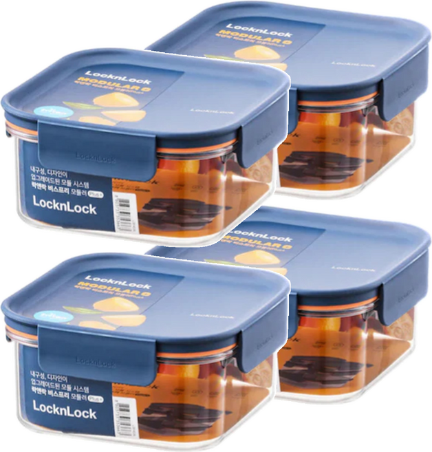 LocknLock 樂扣樂扣 Bisfree Modular Plus 方形密封容器 海軍藍, 4個, 容器 + 蓋子