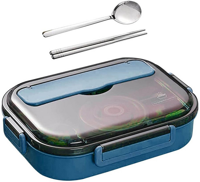 Mega 莫蘭迪新色 304不鏽鋼小五格便當盒, 附餐具 + 湯碗, 藍色, 1組