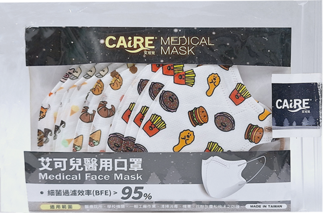CAiRE 艾可兒 夏日風味系列 兒童2D立體醫用口罩, 10片, 1包, 混和顏色