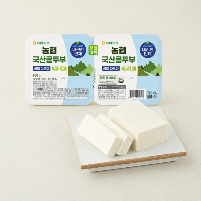 농협100 국내산 콩두부 부침찌개용, 300g, 2개