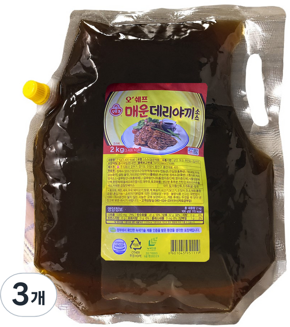 오뚜기 오쉐프 매운데리야끼 소스, 2kg, 3개