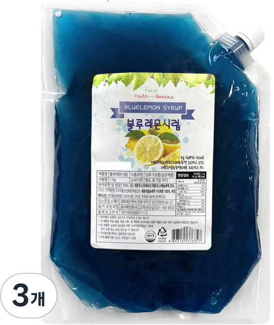 쥬피터 블루레몬 팩 시럽, 1kg, 3개