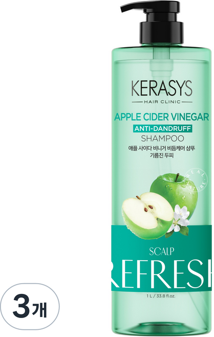 케라시스 애플사이다비니거 비듬완화 쿨링 샴푸, 1L, 3개