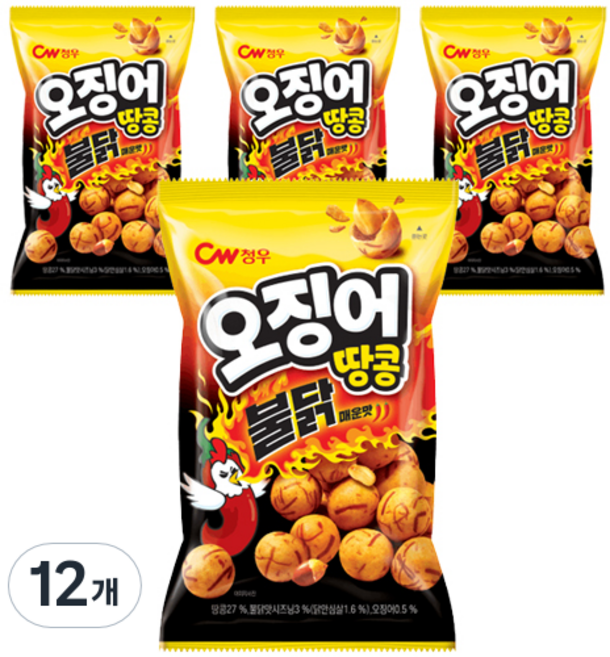 청우식품 오징어땅콩 불닭맛 스낵, 12개, 90g