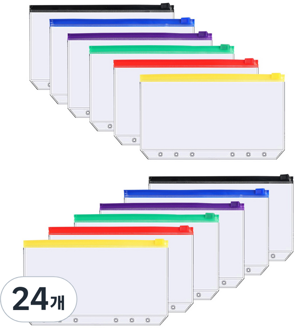 마다꾸미 현금 지폐 보관함 다이어리 지퍼백 속지 A6 컬러, 24개, 1개입