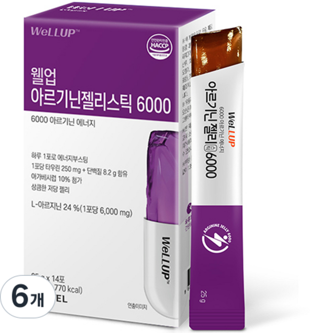 웰업 아르기닌 젤리스틱 6000, 350g, 6개