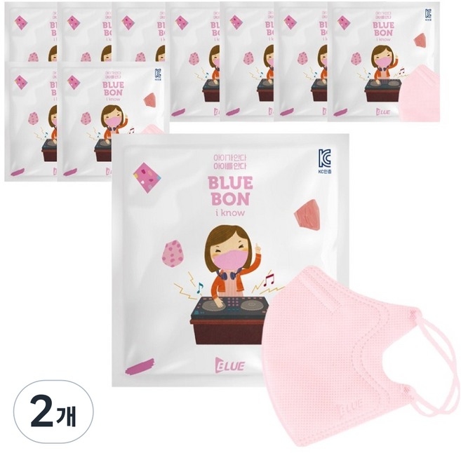 블루본 아이노우 새부리형 컬러마스크 소형, 10매, 2개, 핑크