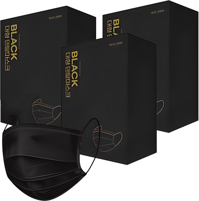 프로월드컵 PWX 덴탈마스크 대형, 200개입, 3개, 블랙