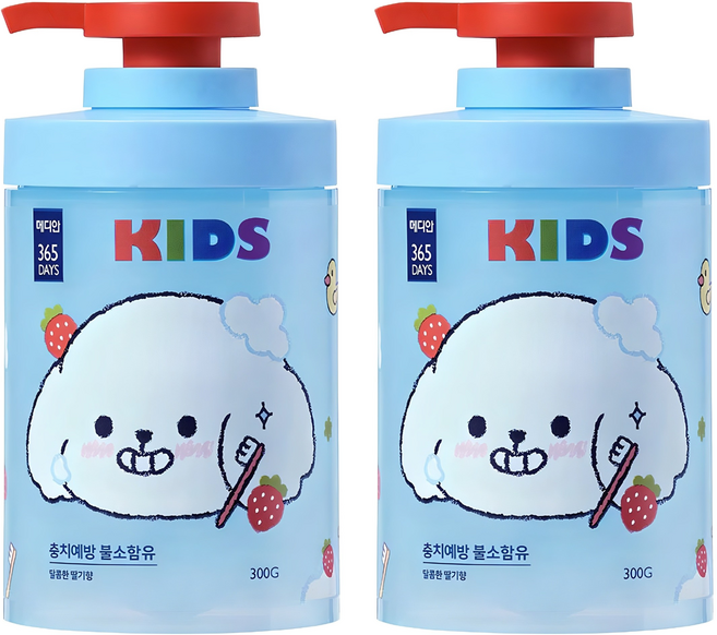 메디안 365 데이즈 충치불소 어린이 펌핑치약 레드베리민트향, 300g, 2개