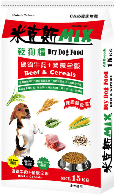 MIX 米克斯 全犬基礎乾狗糧, 15kg, 1個, 牛肉 + 全穀