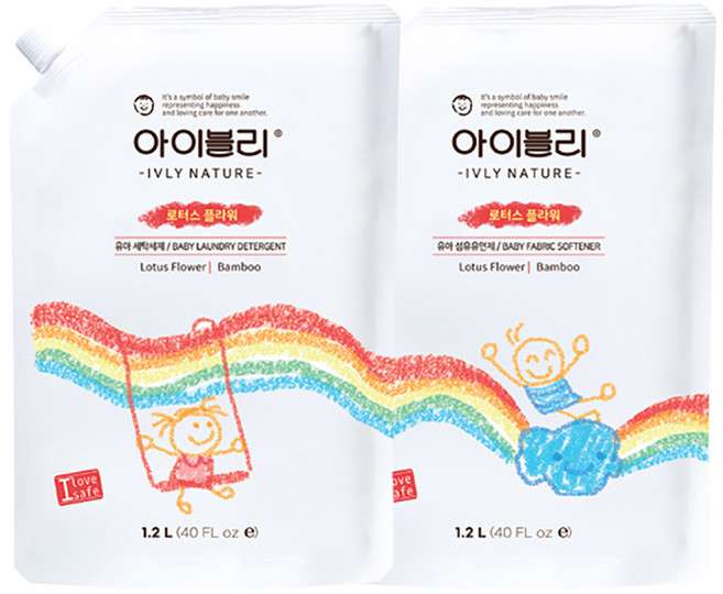 아이블리네이처 로터스 플라워향 대나무 성분 유아용 세제 1.2L + 섬유유연제 1.2L, 1세트